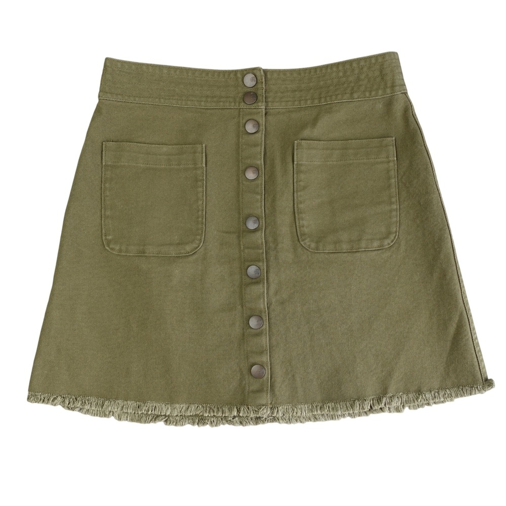 Madewell Skirt Womens 4 Olive Green Button Front Mini‎ Raw Hem Academia Earthy